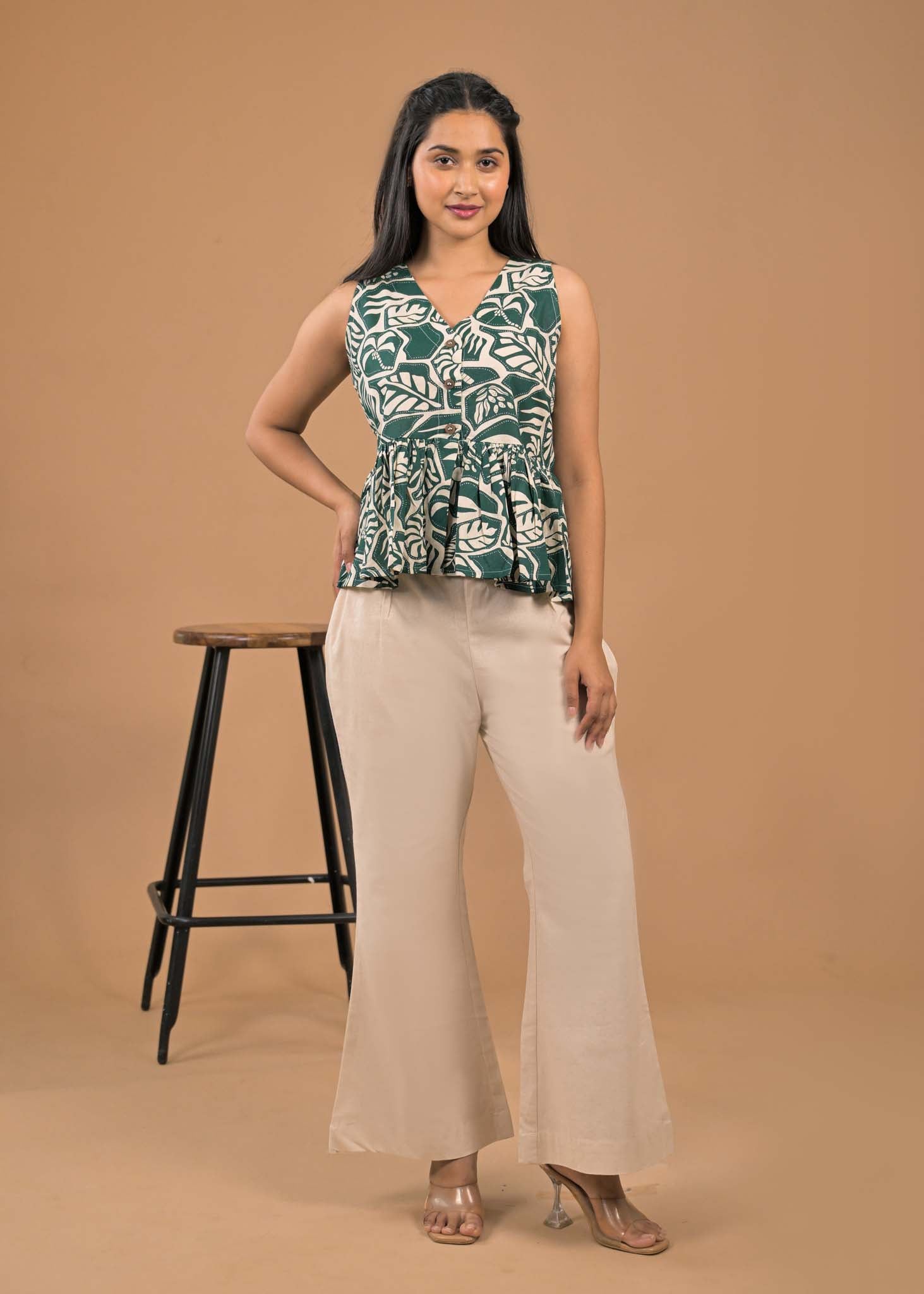 Regular Wear Green Top and Bottom Set Front