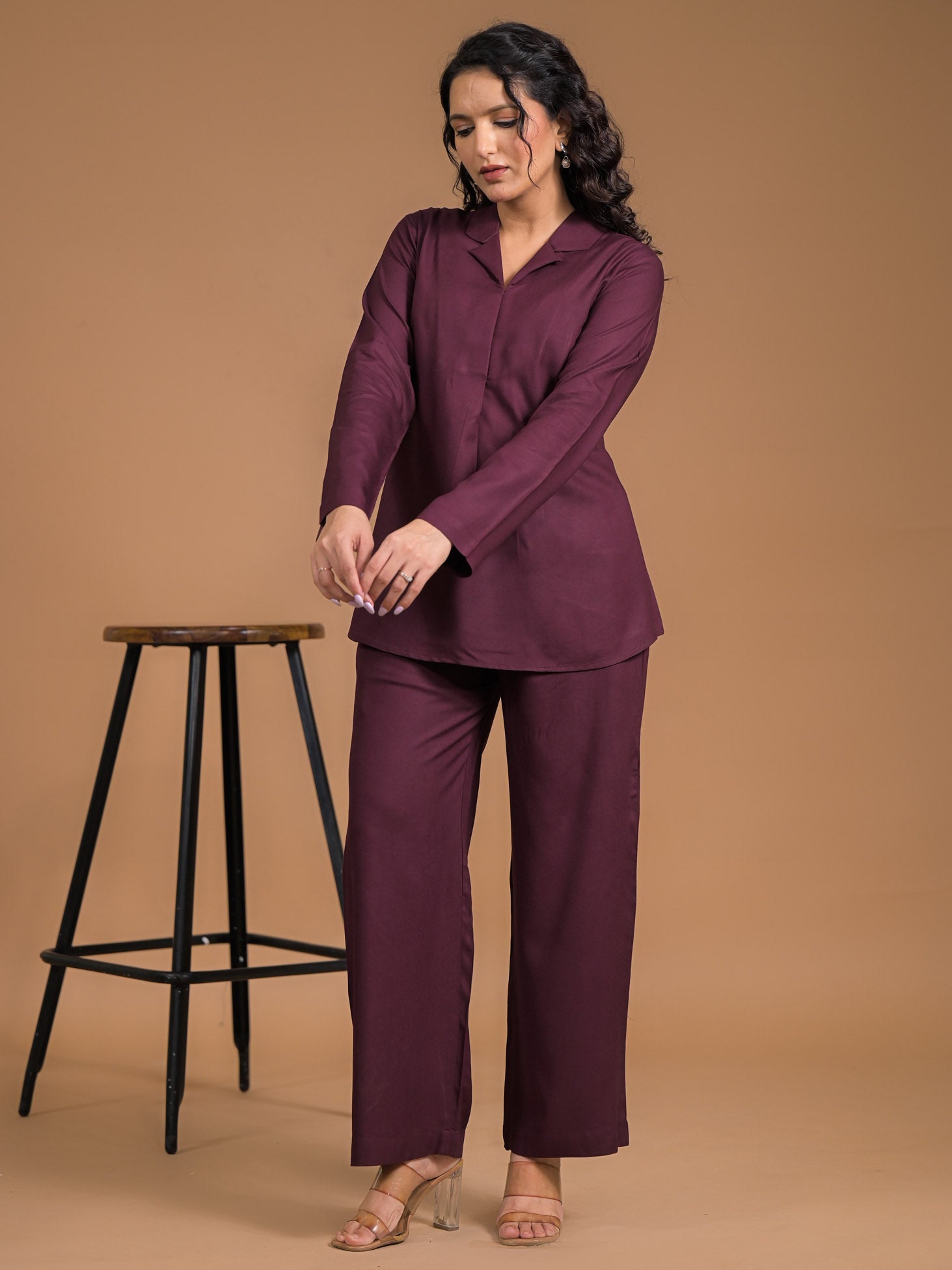 Pure Viscose Maroon Coord Set