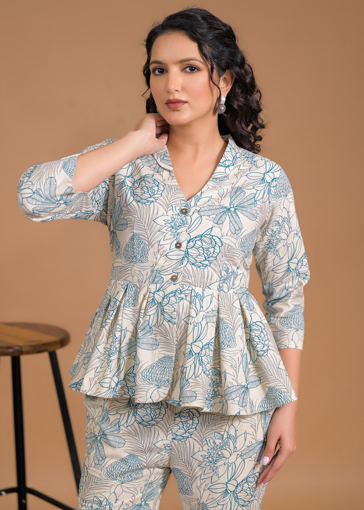 Pure Cotton Botanical Coord Set Close Up