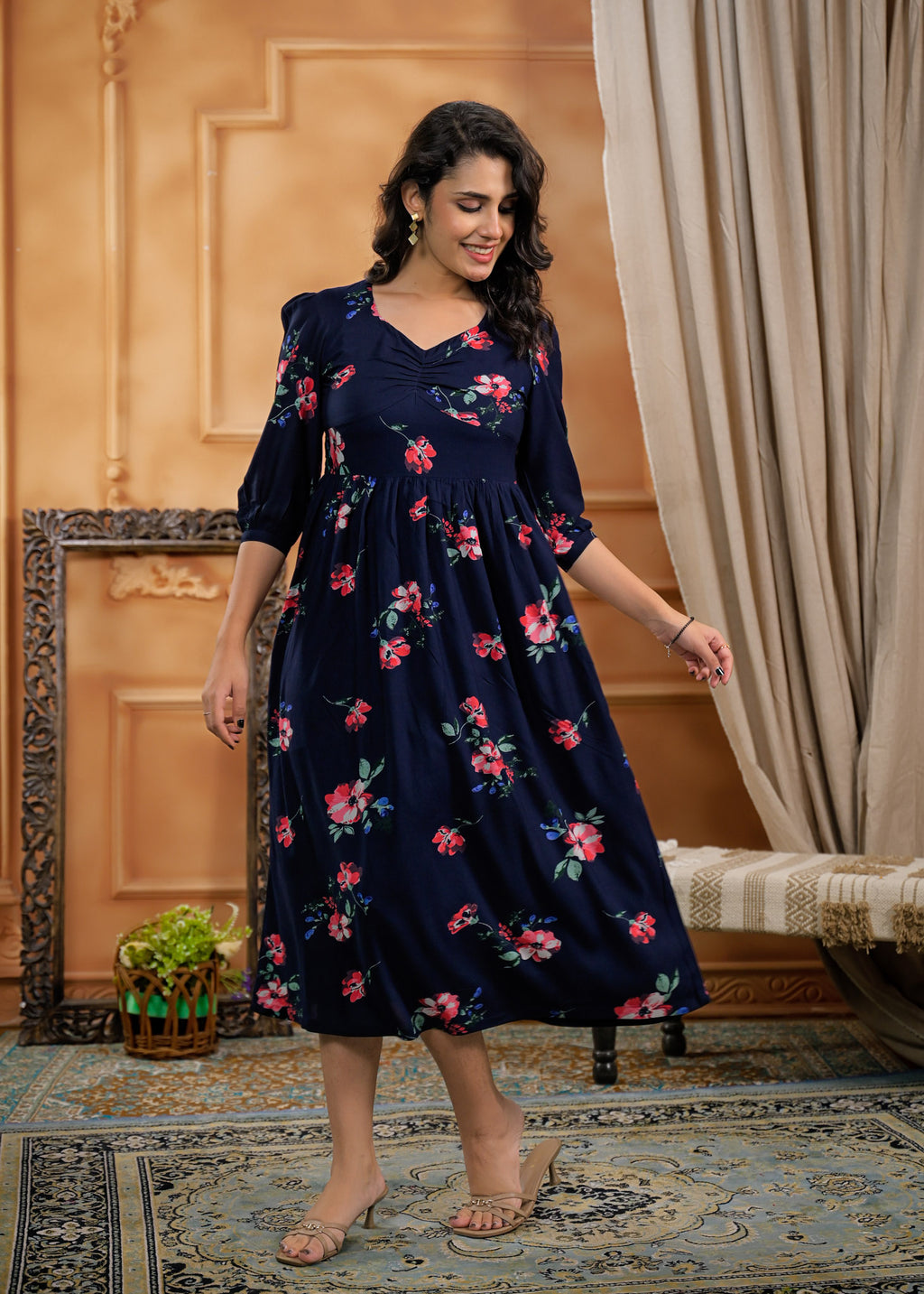 Rayon Navy Blue Dress 8