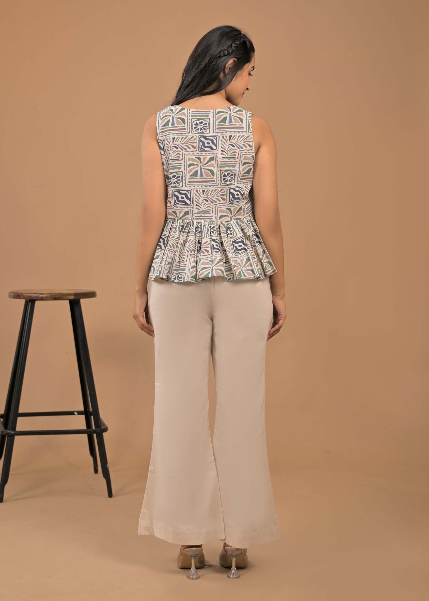 Pure Cotton Grey Floral Top and Bottom Set Back