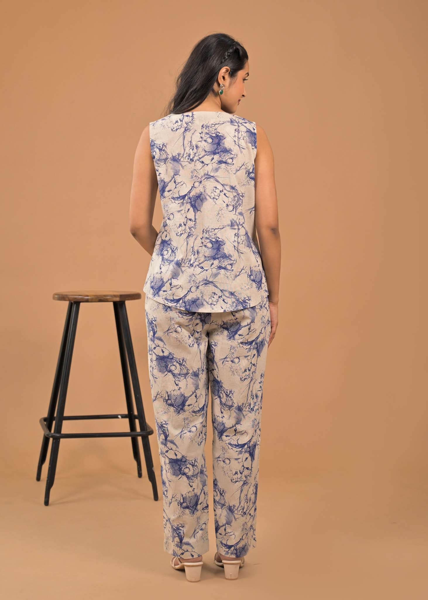 Pure Cotton Blue Abstract Print Co-ord Set Back
