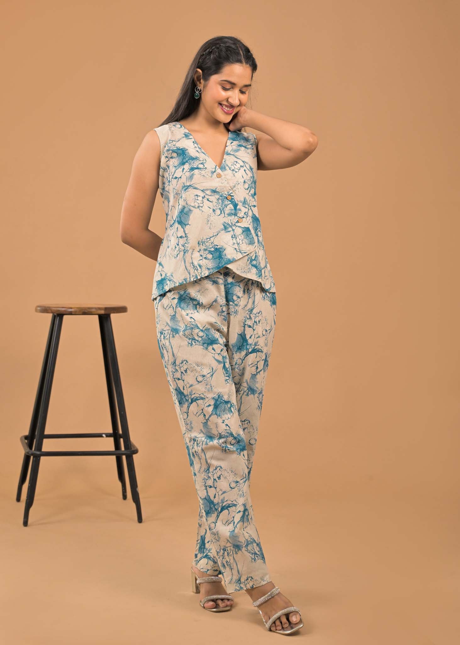 Pure Cotton Morpeach Abstract Print Co-ord Set