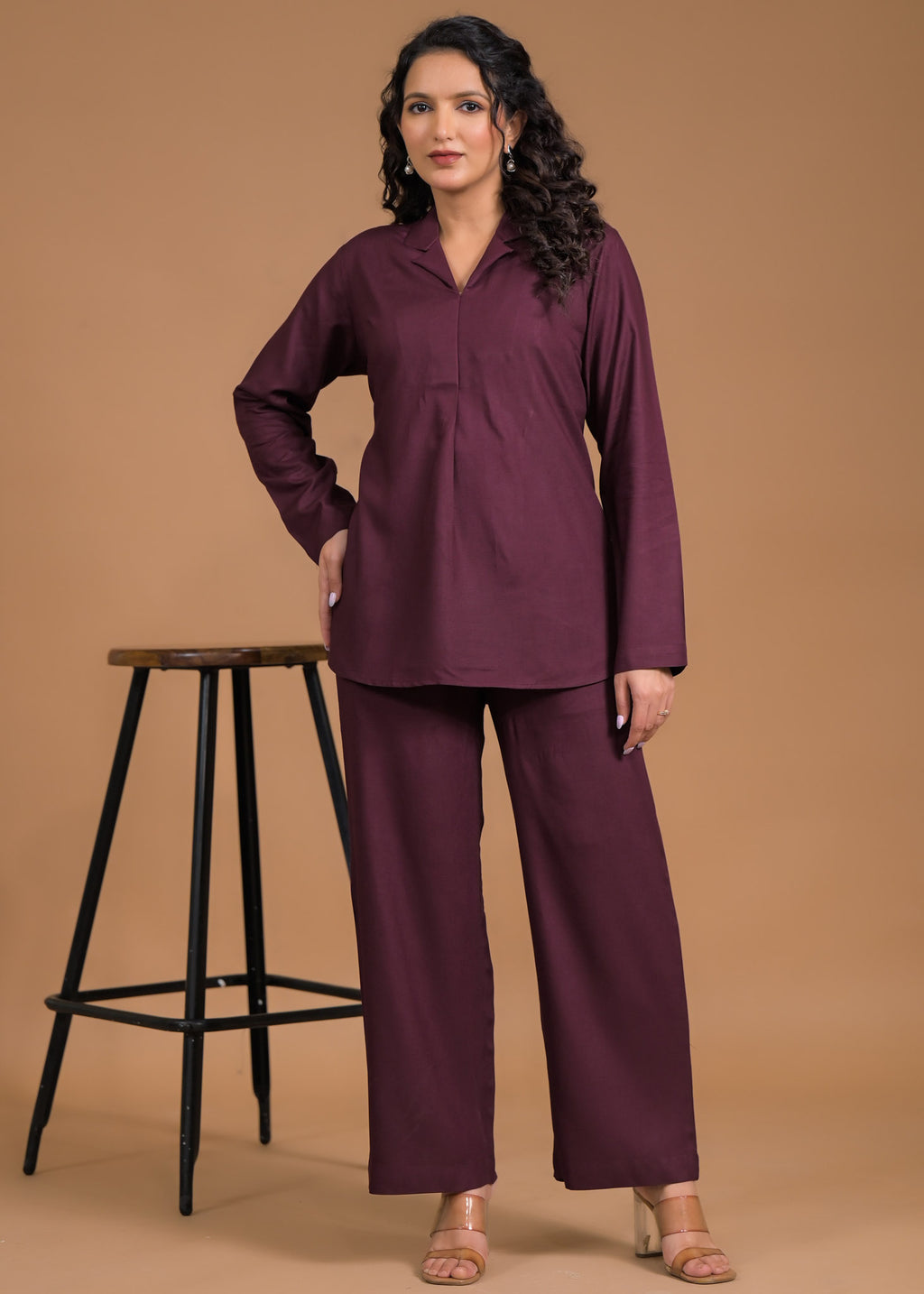 Rayon Maroon Coord Set