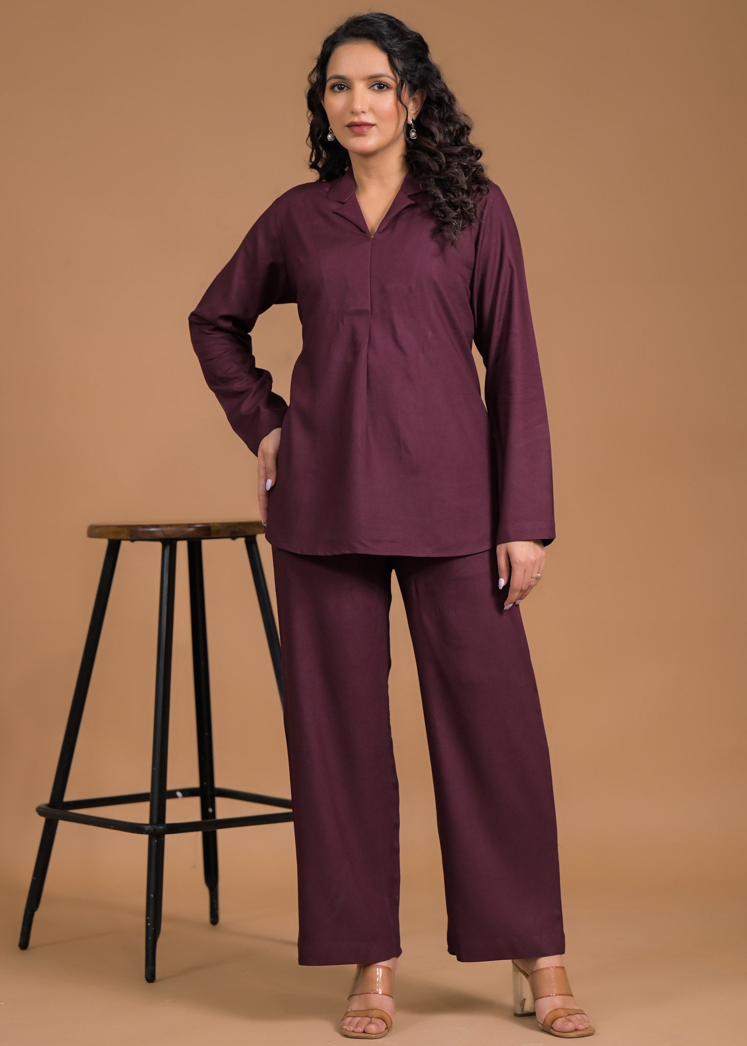 Rayon Maroon Coord Set