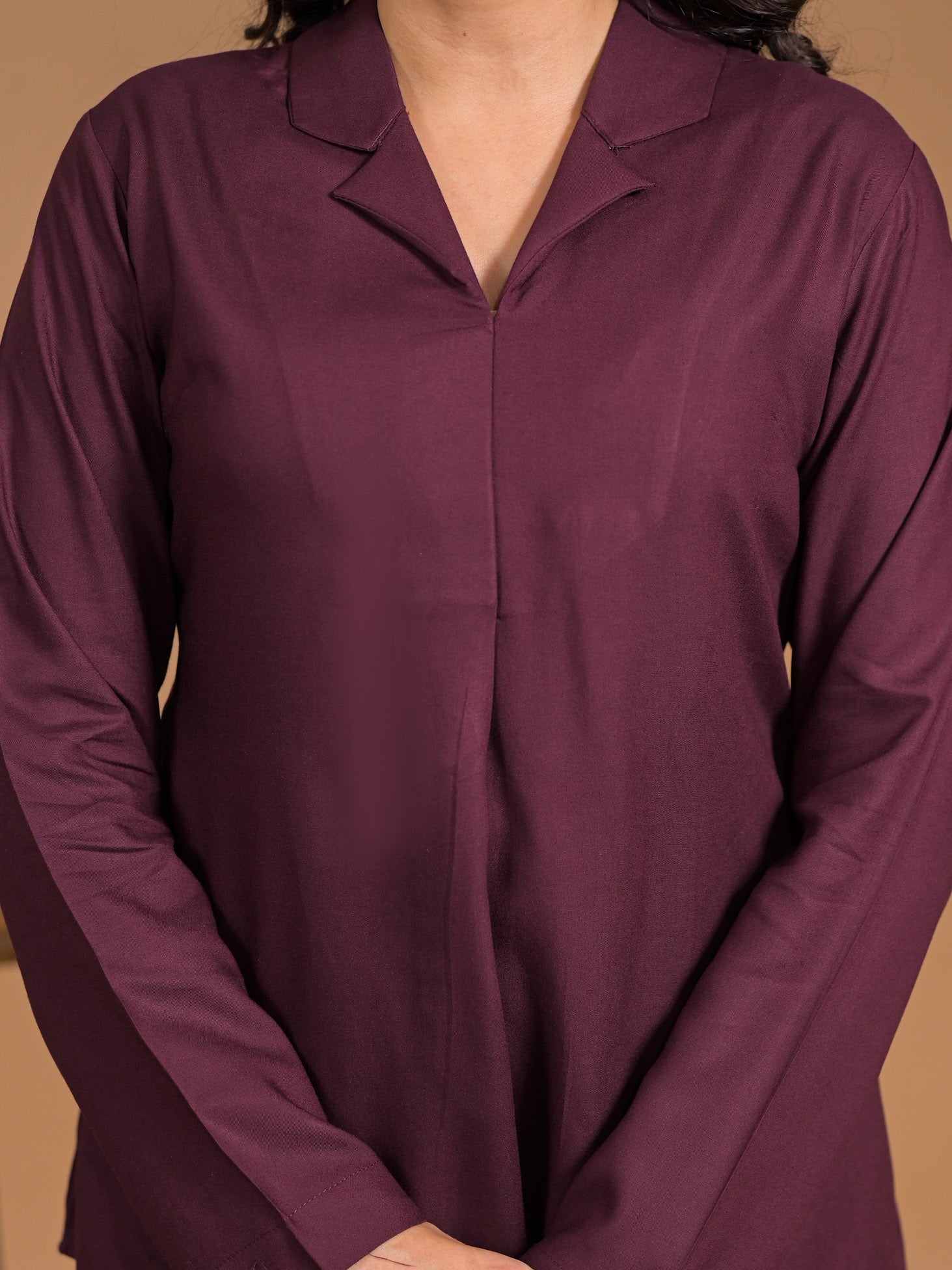 Rayon Maroon Coord Set Neckline