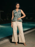 green botanical print peplum co ord set front relaxed