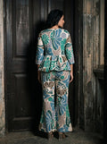 green floral peplum co ord set back