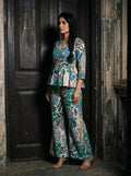 green floral peplum co ord set three quarter