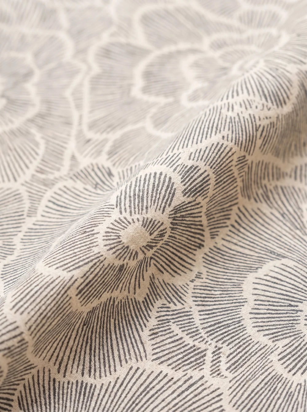 grey floral line art cotton flax fabric detail