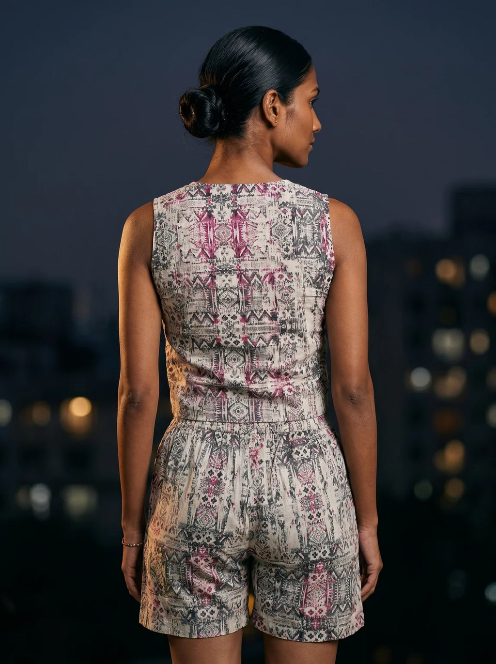 grey magenta geometric printed co-ord set back view