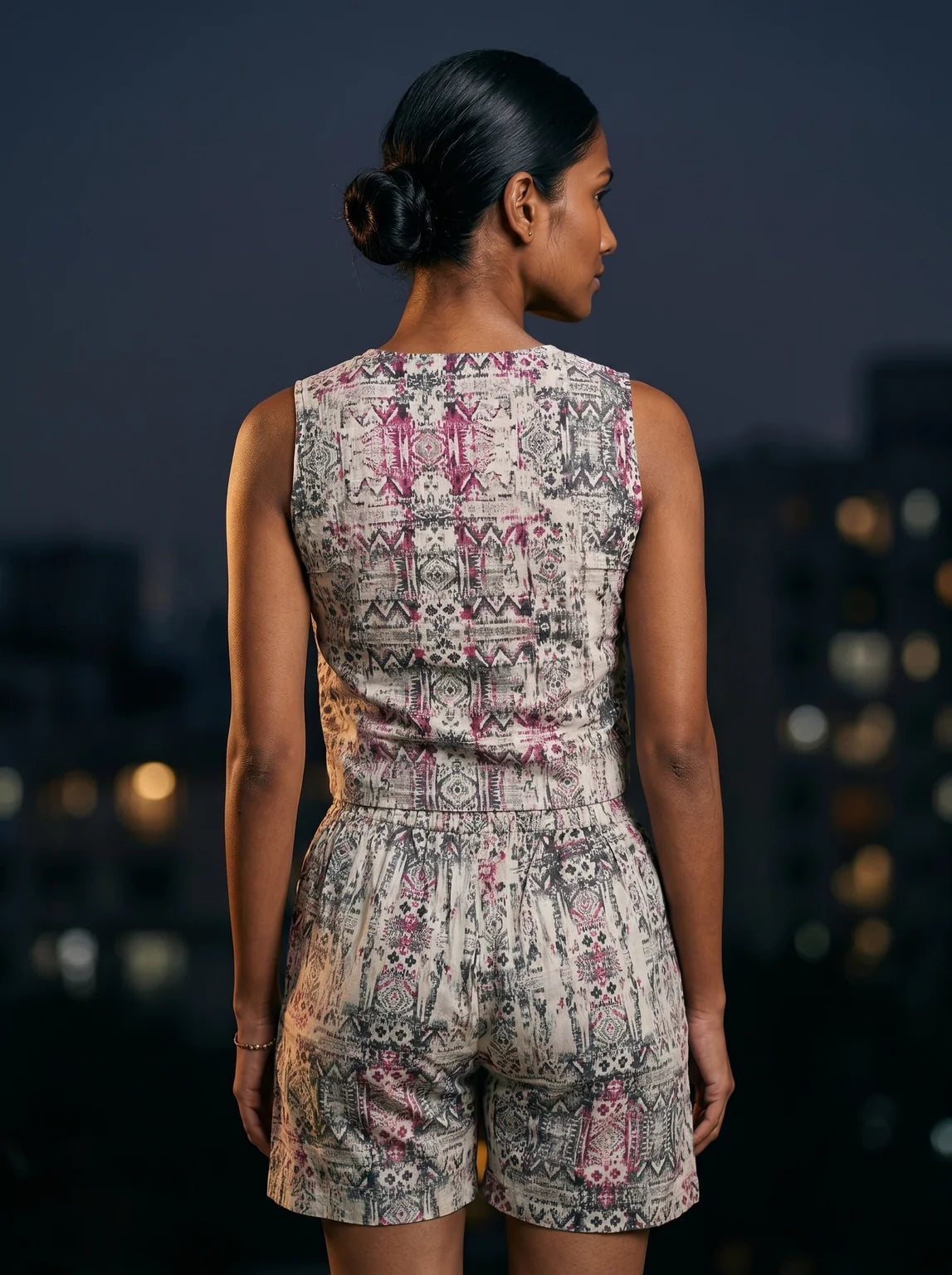 grey magenta geometric printed co-ord set back view