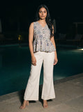 grey tropical tile print peplum co ord set front full