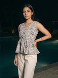 grey tropical tile print peplum co ord set three quarter