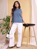indigo botanical print kurti three quarter view