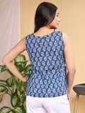 indigo botanical print sleeveless kurti back