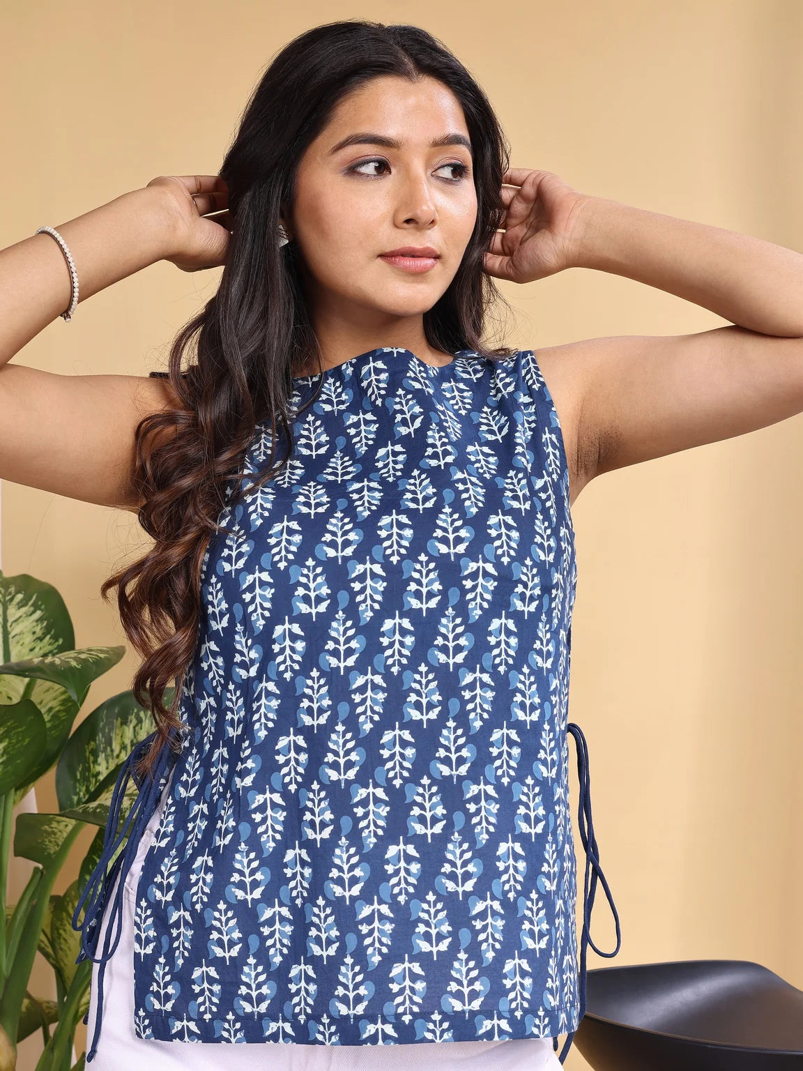 indigo kurti side lace up tie detail