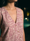 maroon floral co ord set v neck button detail