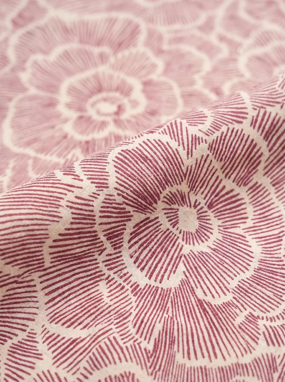 maroon floral line art cotton flax fabric detail