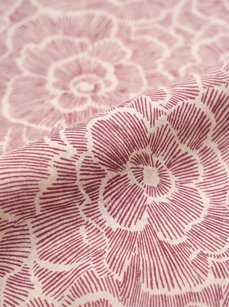 maroon floral line art cotton flax fabric detail