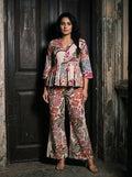 maroon floral peplum co ord set front full