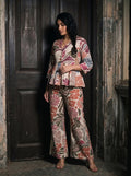 maroon floral peplum co ord set front relaxed