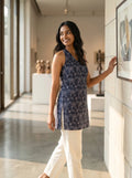 midnight blue floral print halter kurti art gallery look