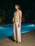 mustard tropical tile print peplum co ord set side