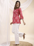 pink botanical print kurti side view