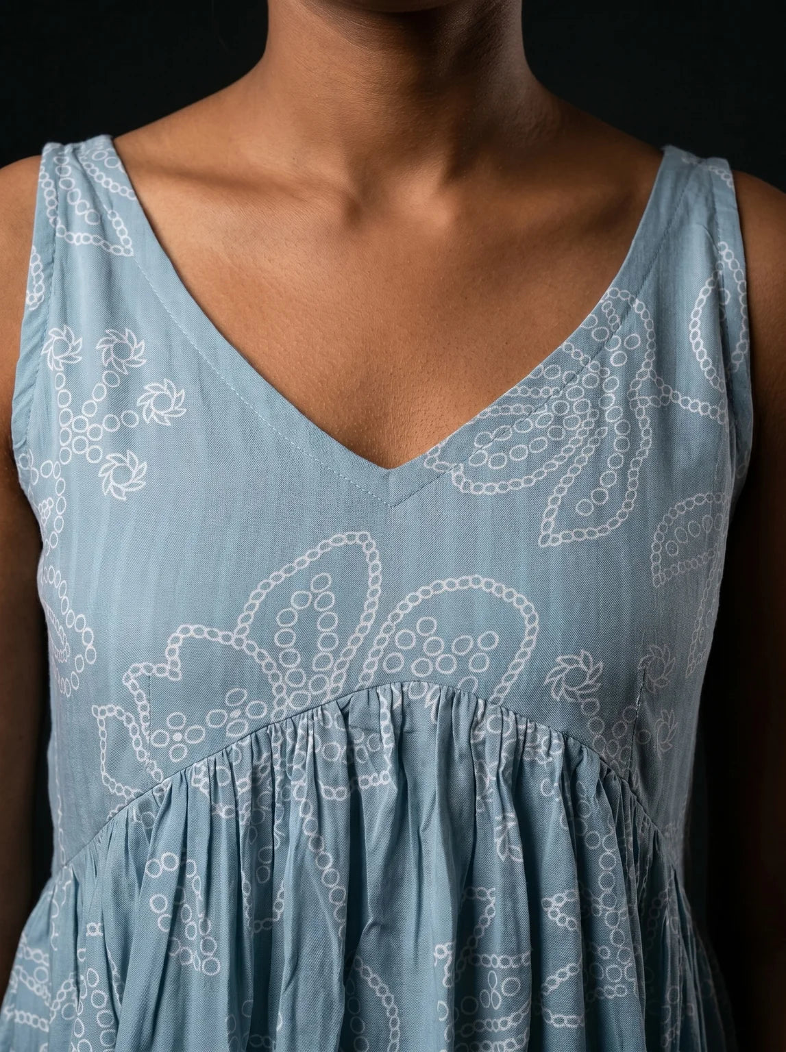 powder blue schiffli neckline closeup