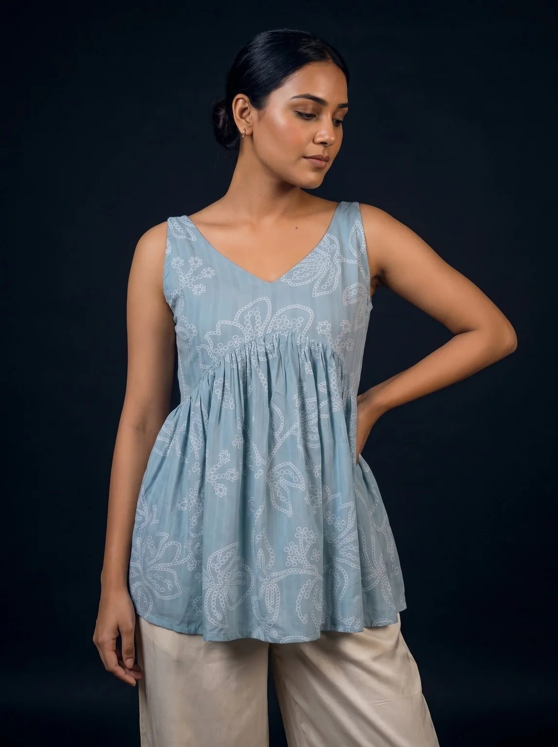 powder blue schiffli top secondary front view