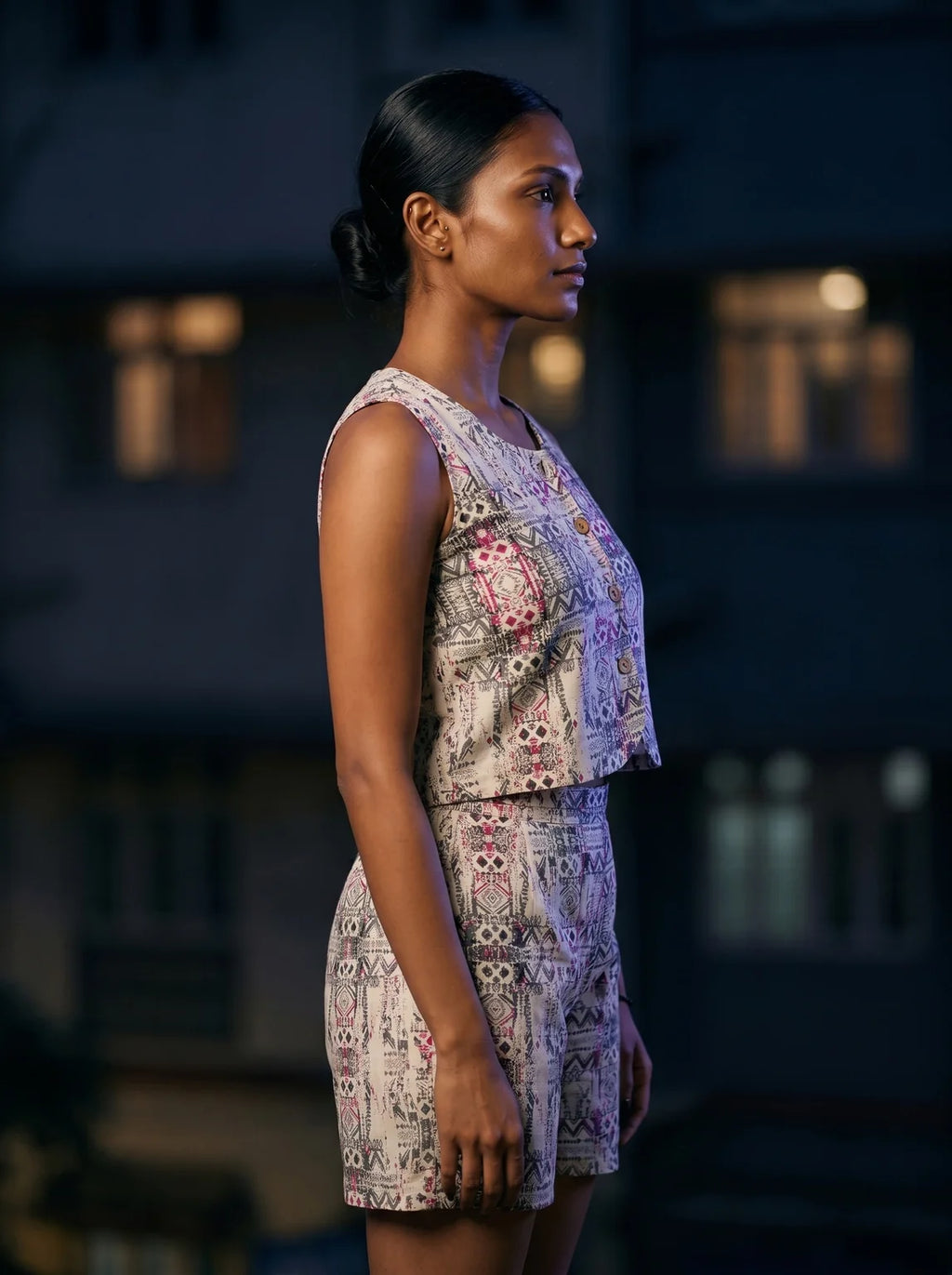 printed co-ord set side profile
