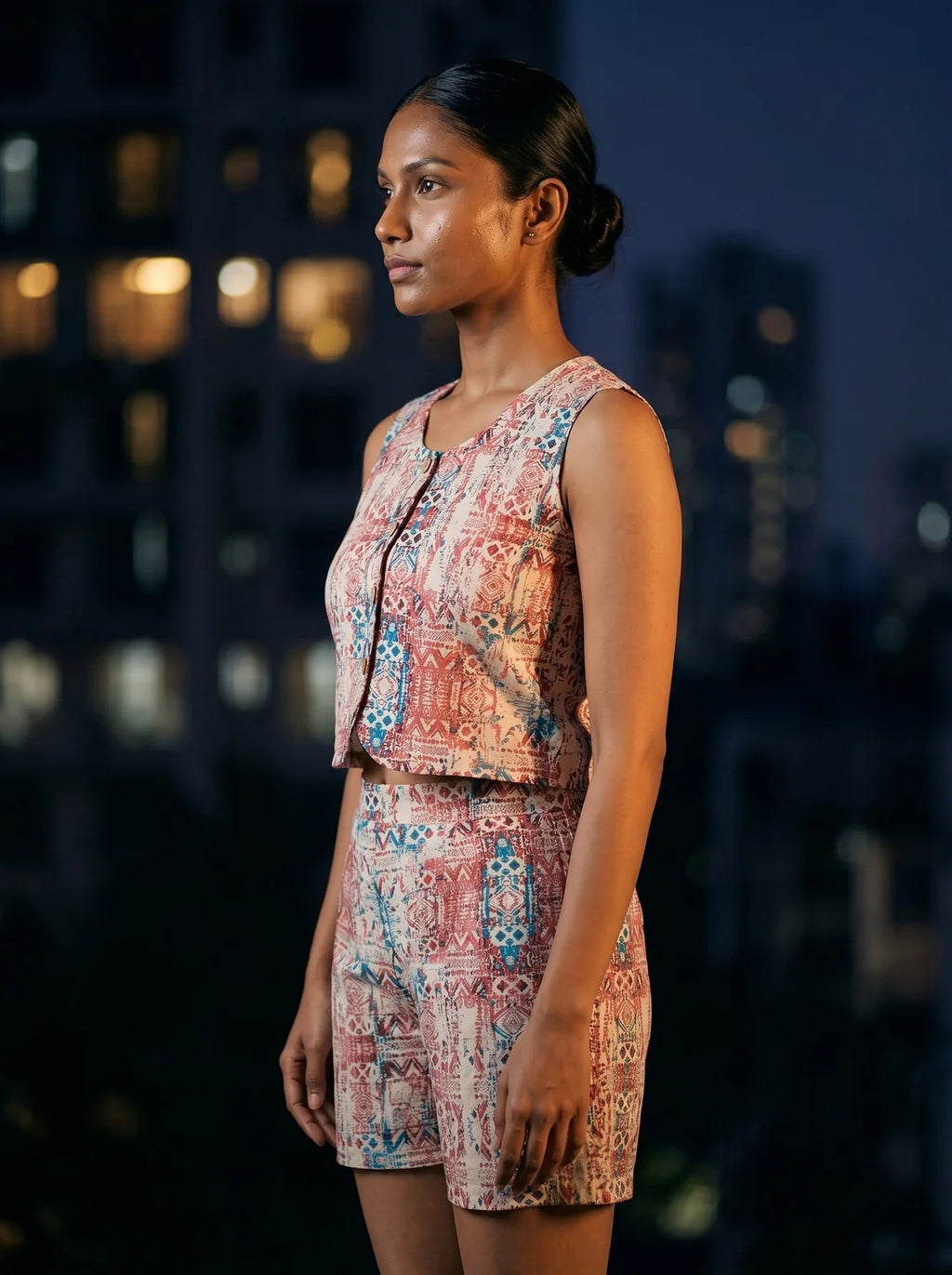 printed co-ord set side profile