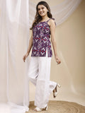 purple ikat kurti side slit