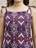 purple ikat kurti square neckline closeup