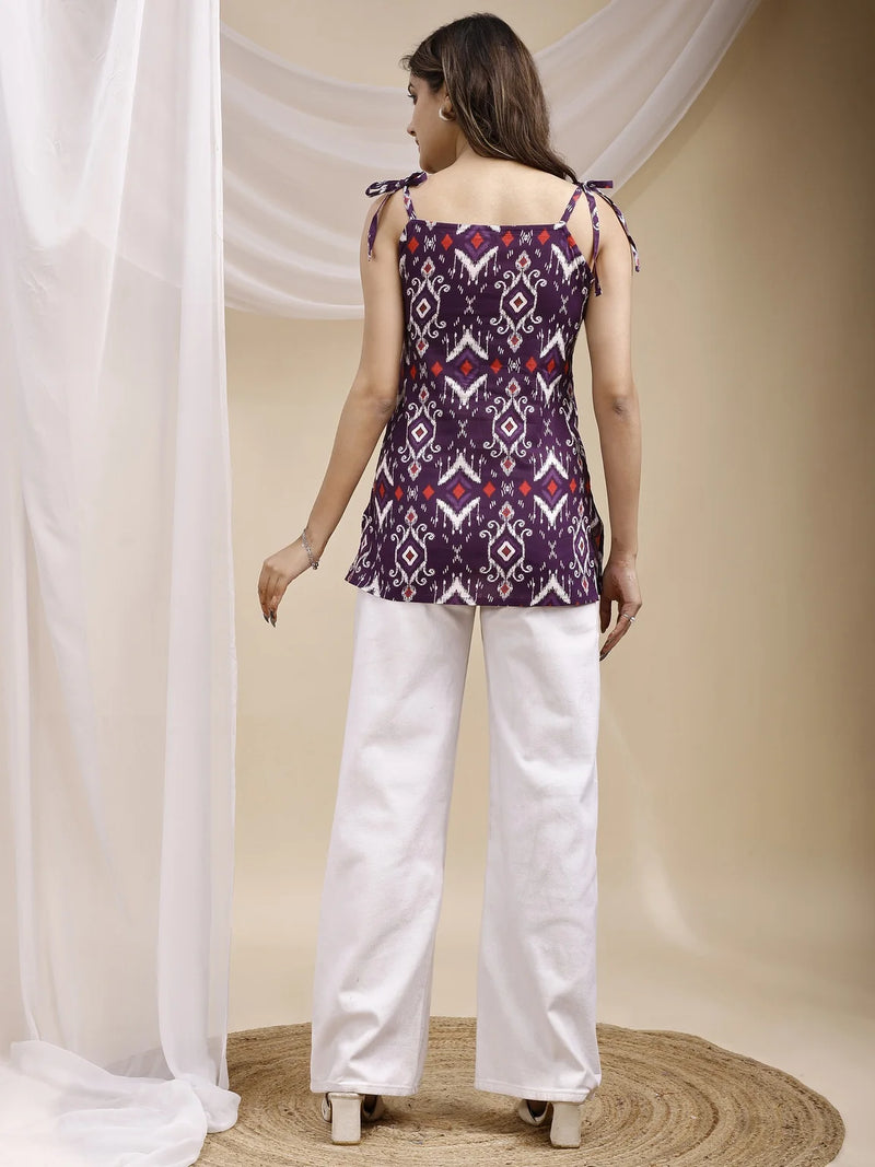 purple ikat strappy kurti back