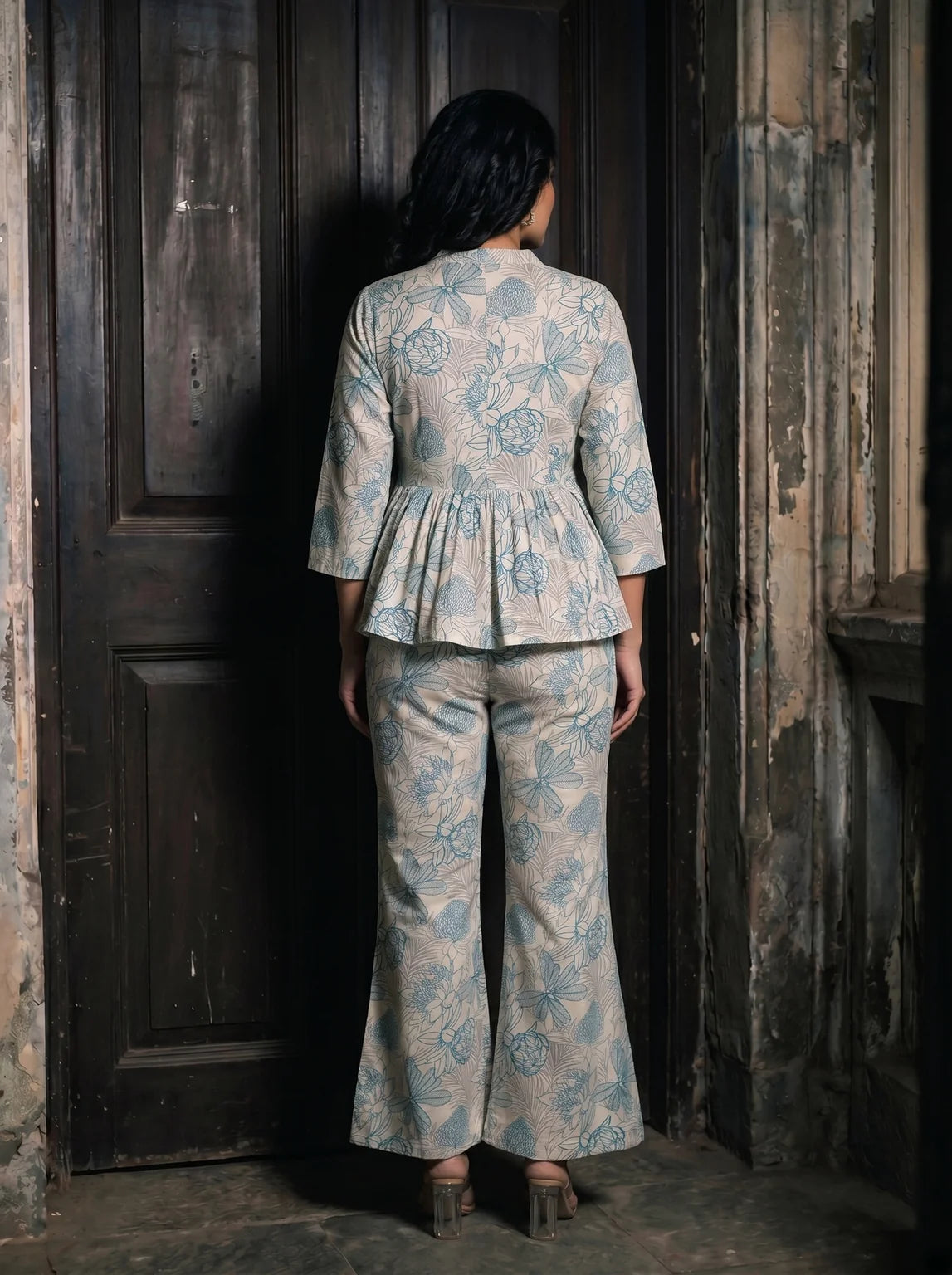 rama floral peplum co ord set back