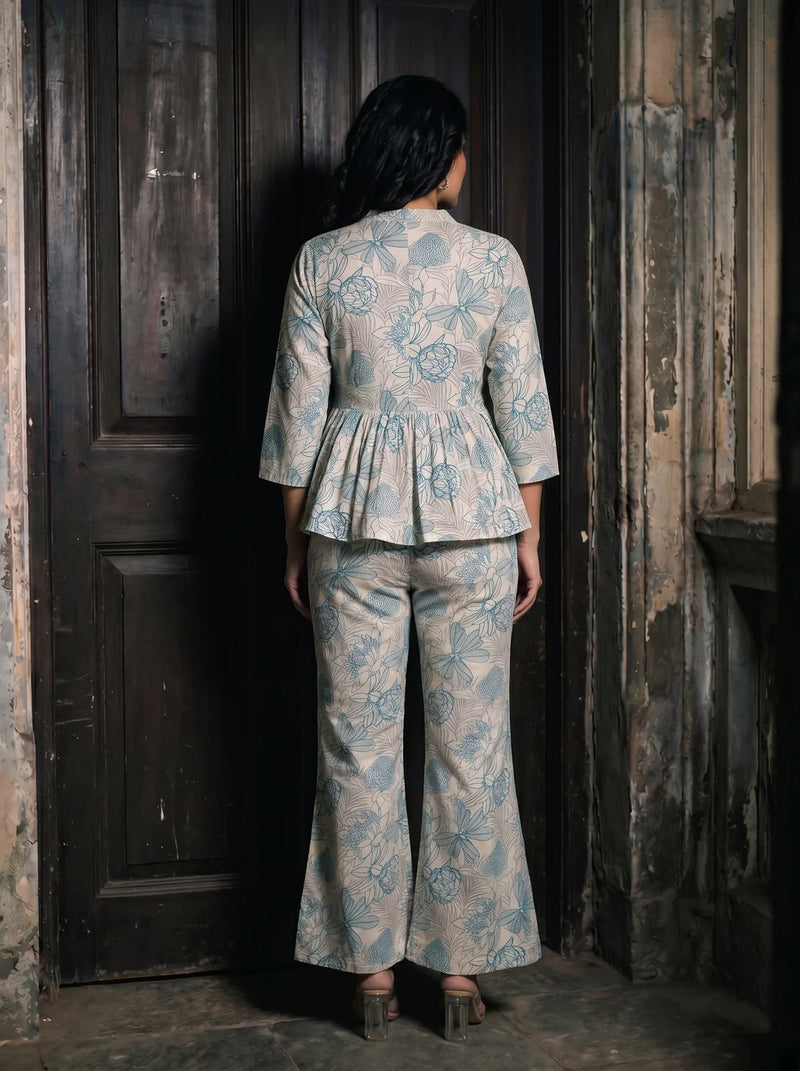 rama floral peplum co ord set back