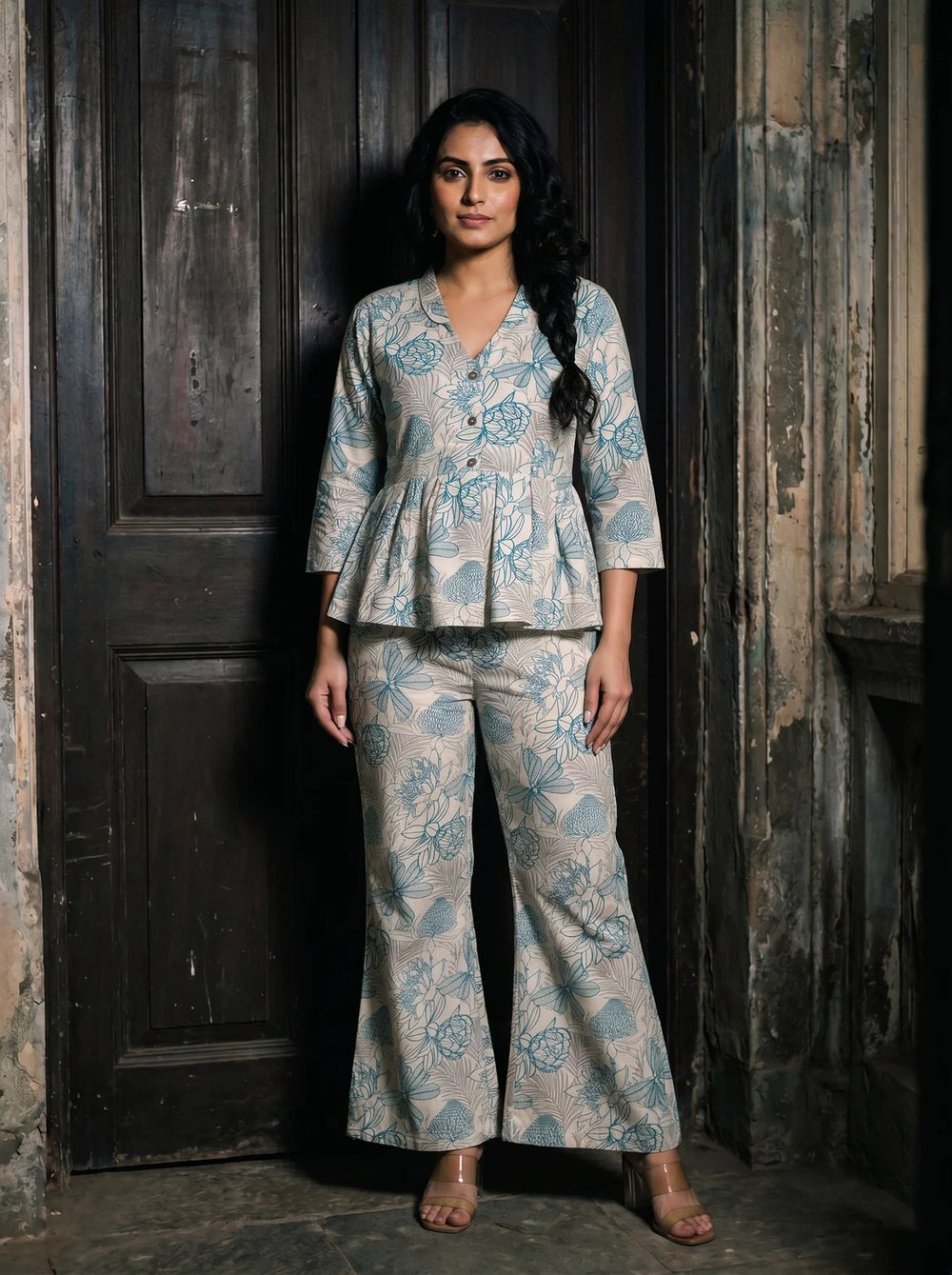 rama floral peplum co ord set front full