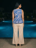 royal blue botanical print peplum co ord set back