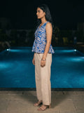 royal blue botanical print peplum co ord set side