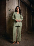 sage green solid viscose co ord set front full