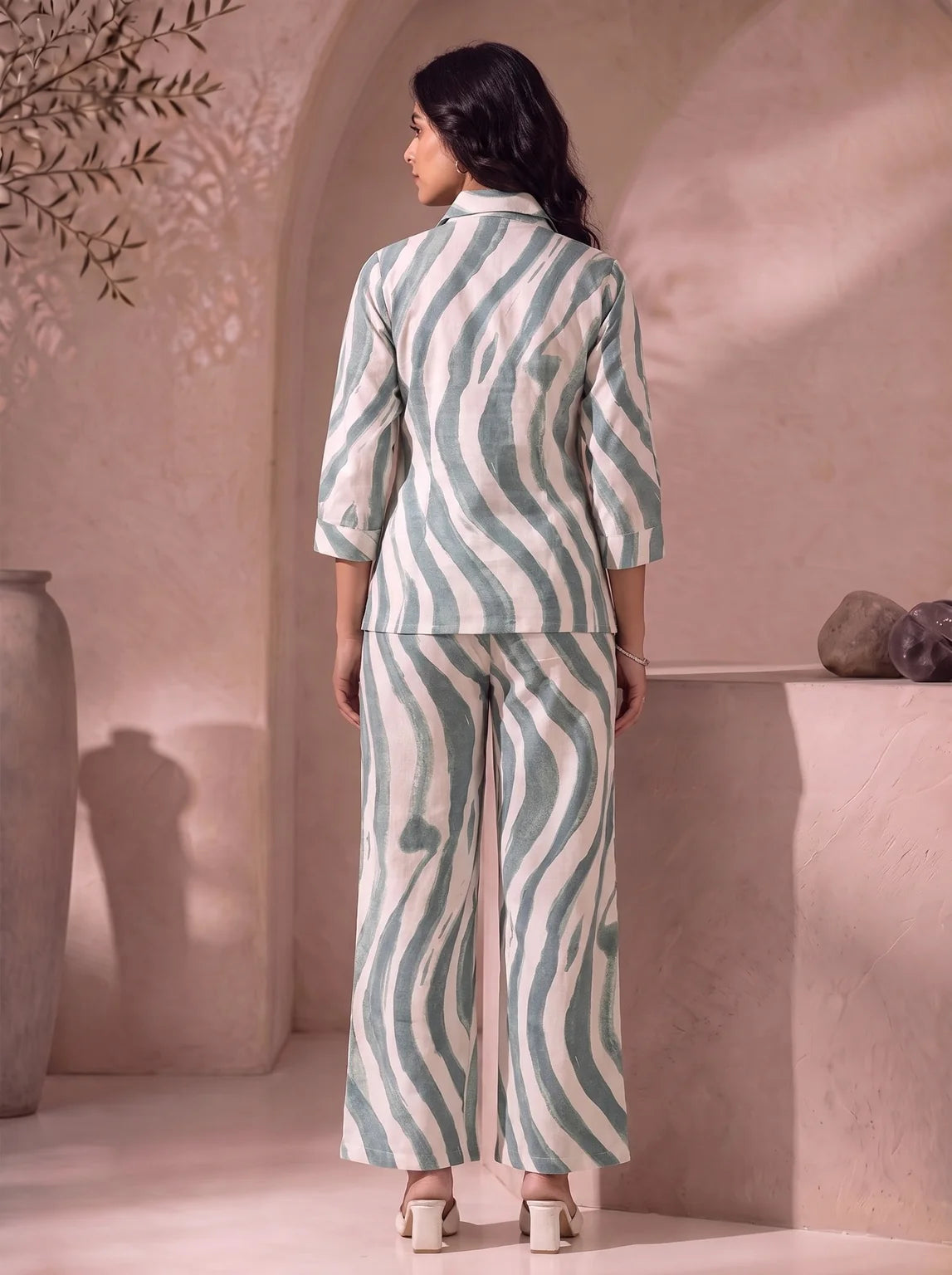Sage Green Wave Print Co-Ord Set Back Alternate