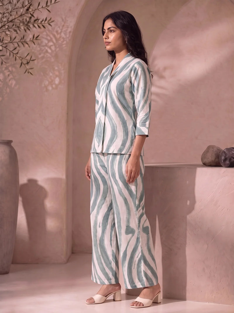 Sage Green Wave Print Co-Ord Set Side Alternate