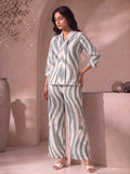 Sage Green Wave Print Co-Ord Set Top Palazzo Pants Front Alt