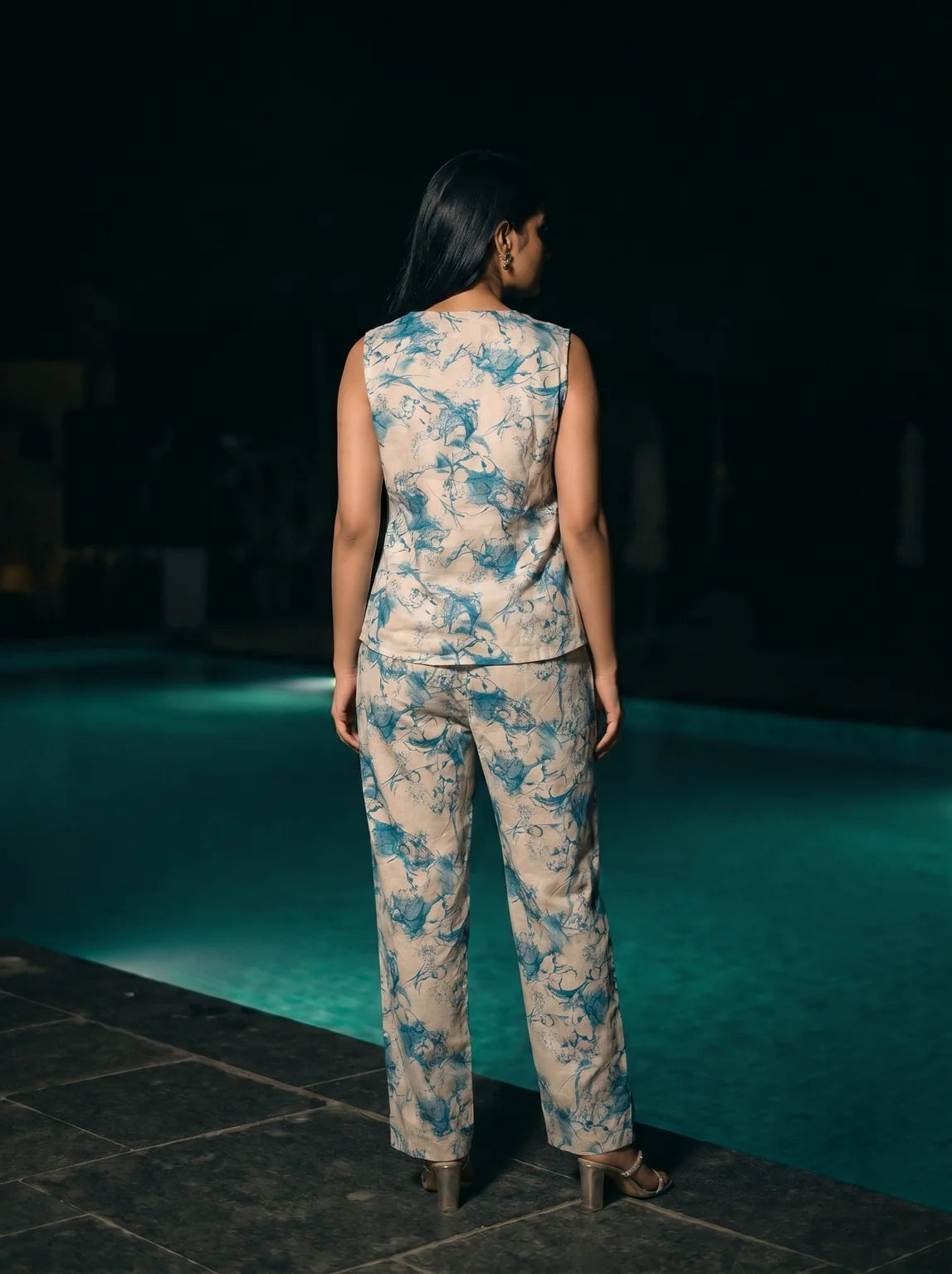 teal abstract print co ord set back