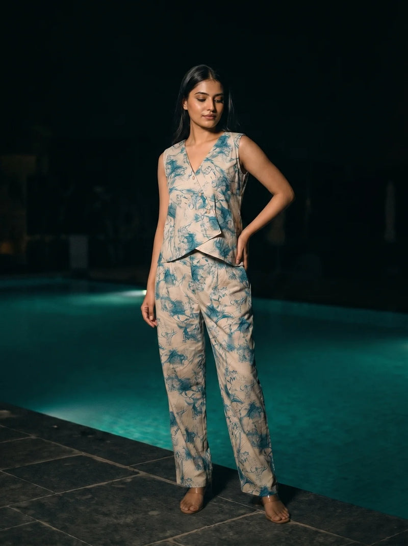 teal abstract print co ord set front relaxed