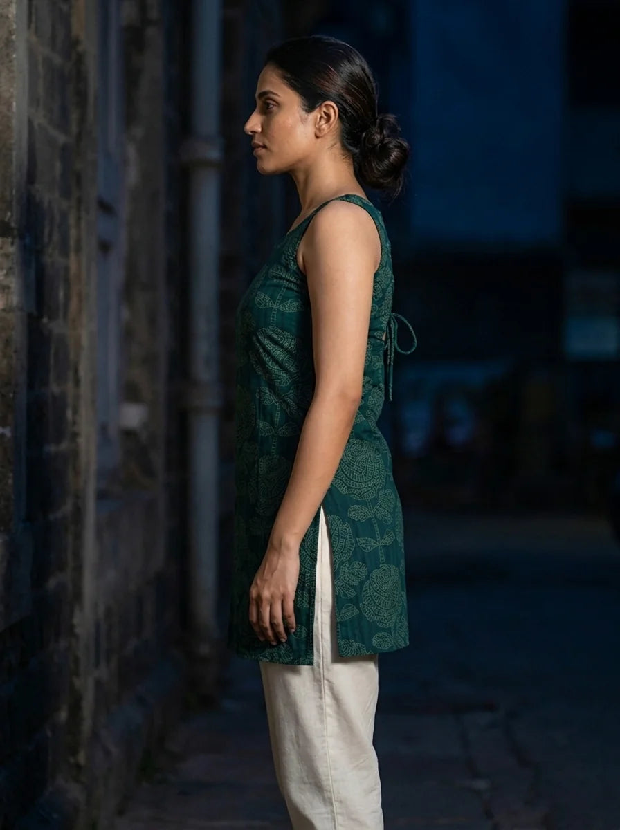 teal green sleeveless kurti side view