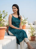 teal strappy kurta rooftop look