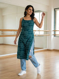 teal strappy kurta studio with jeans